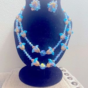 Rare 2 tier blue vintage necklace and earrings